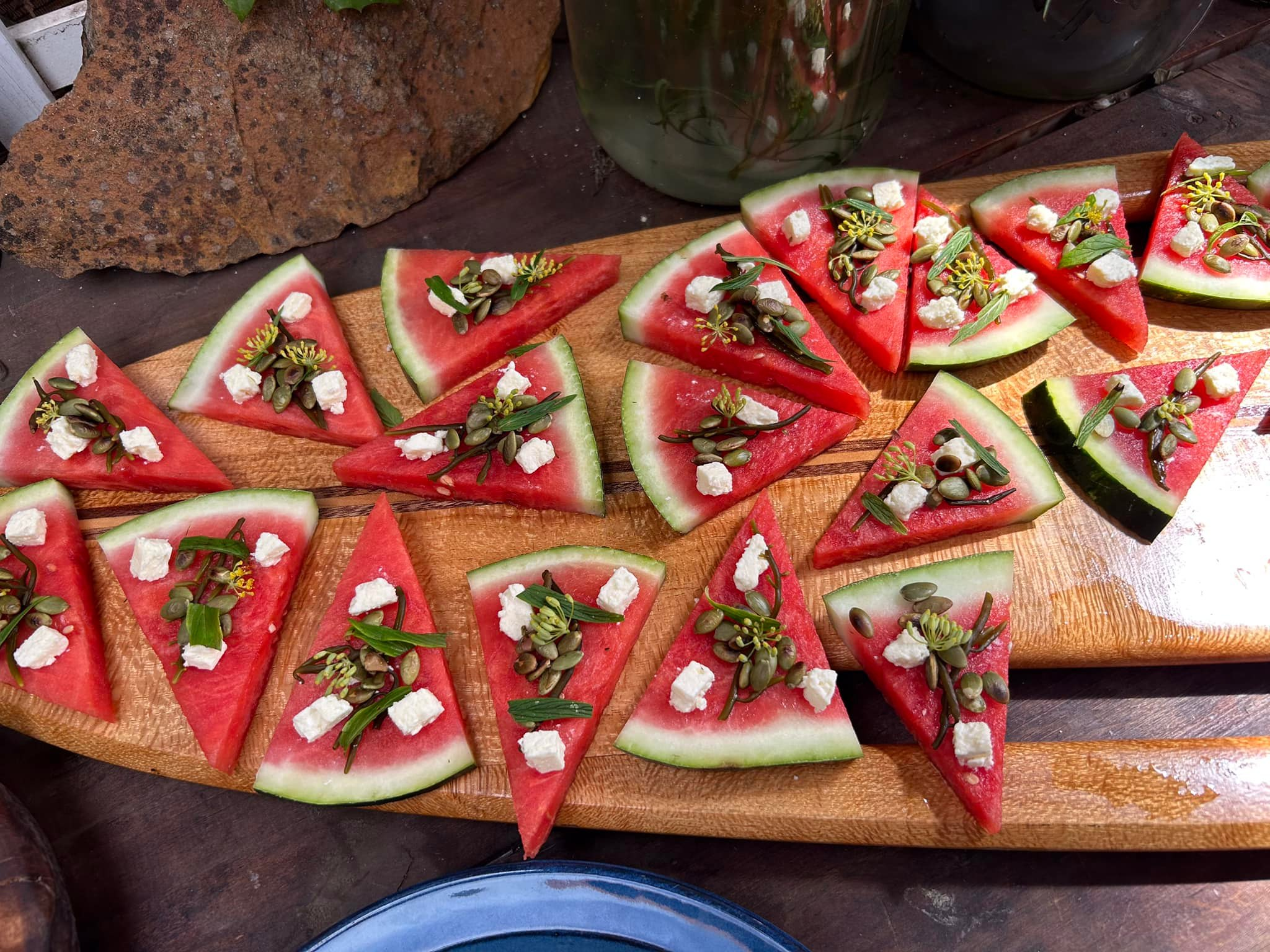 Watermelon topped with wrack — a crunchy, pretzel-like seaweed harvested from the shoreline